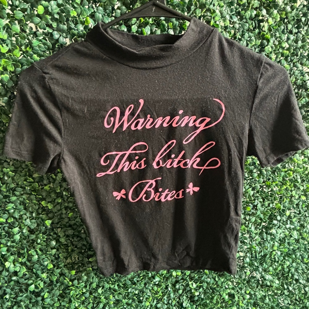 Black Graphic Tee with Pink Print